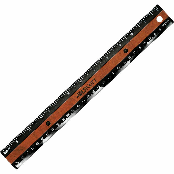 Westcott 12" KleenEarth Faux Burled Wood Ruler - 30.48 cm Length x 2.54 cm Width - 1/6 Graduations - Imperial, Metric Measuring System - Plastic - Black - 1 Each