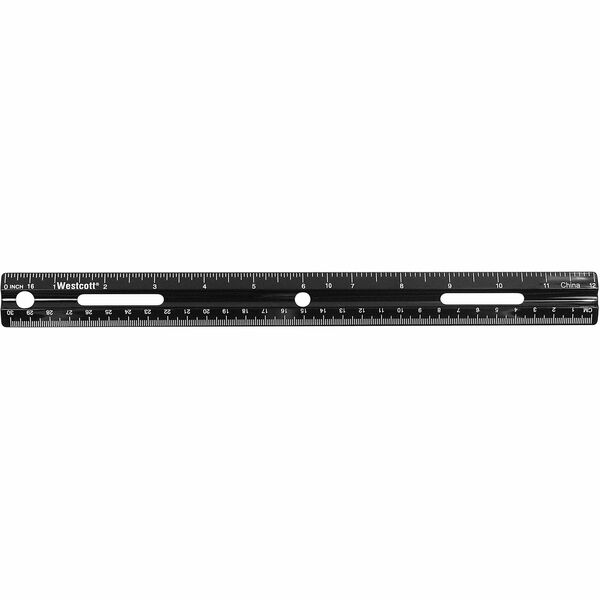 Westcott KleenEarth 30cm/12" Antimicrobial Plastic Ruler - 30.48 cm Length x 2.54 cm Width - 1/16 Graduations - Metric, Imperial Measuring System - Plastic - Black - 1 Each