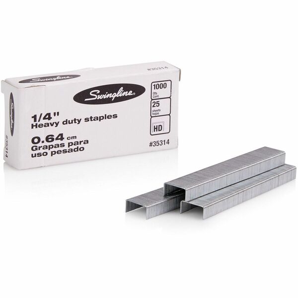 Swingline Premium Heavy-Duty Staples - 100 Per Strip - Heavy Duty - 1/4" Leg - Holds 25 Sheet(s) - for Paper - Chisel Point, Heavy Duty - Silver1000 / Box