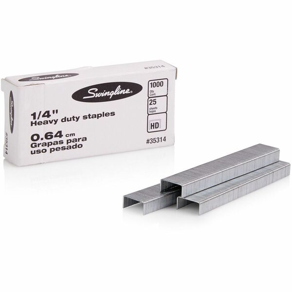 Swingline Premium Heavy-Duty Staples - 100 Per Strip - Heavy Duty - 1/4" (6.35 mm) Leg - Holds 25 Sheet(s) - for Paper - Chisel Point, Heavy Duty - Silver - 1000 / Box