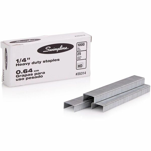Swingline Premium Heavy-Duty Staples - Heavy Duty - 1/4" (6.35 mm) Leg - Holds 25 Sheet(s) - for Paper - Chisel Point, Heavy Duty - Silver - 100 Per Strip - 1000 / Box