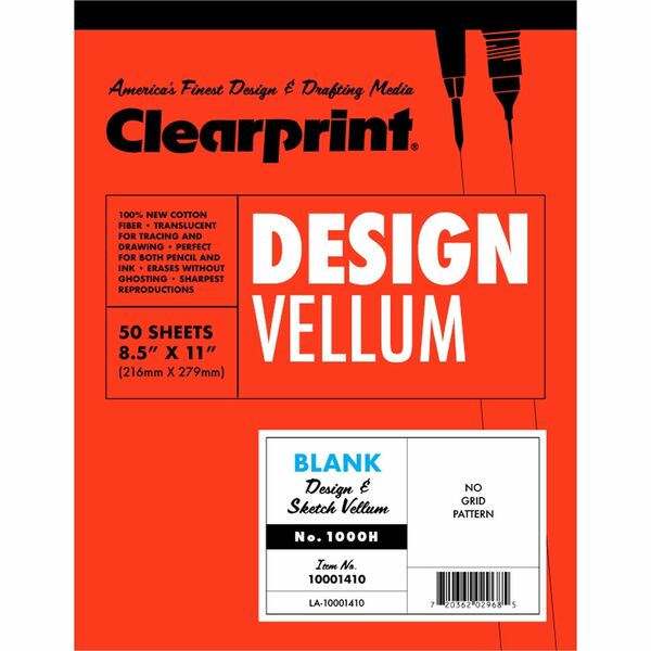 Clearprint Design Vellum Pad - Letter - 50 Sheets - Plain - 16 lb (7257.48 g) Basis Weight - Letter - 8 1/2" (21.59 cm) x 11" (27.94 cm) Sheet Size - White Paper - Paper Cover - Acid-free, Archival - 1 Pad