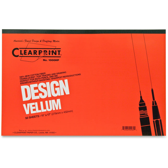 Clearprint Design Vellum Pad - Tabloid - 50 Sheets - Plain - 16 lb (7257.48 g) Basis Weight - Tabloid - 11" (27.94 cm) x 17" (43.18 cm) Sheet Size - White Paper - Acid-free, Archival - 1 / Pad