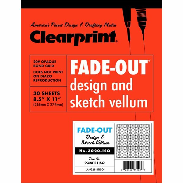 Clearprint Isometric Grid Paper Pad - Letter - 30 Sheets - 20 lb Basis Weight - Letter - 8 1/2" x 11" - White Paper - 1 / Pad