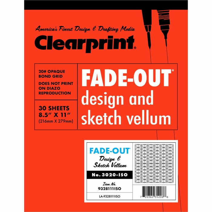 Clearprint Isometric Grid Paper Pad - Letter - 30 Sheets - 20 lb (9071.85 g) Basis Weight - Letter - 8 1/2" (21.59 cm) x 11" (27.94 cm) Sheet Size - White Paper - No - 1 Pad