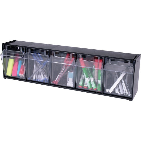 Deflecto Tilt Bin Interlocking Multi-Bin Storage Organizer - 5 Compartment(s) - 6.5" (165.10 mm) Height x 23.6" (600.07 mm) Width x 5.3" (133.35 mm) Depth - Interlockable - Black - Plastic - 1 Each