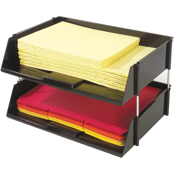 Deflecto Industrial Tray Side-Load Stacking Tray - 1500 x Sheet - 2 Tier(s) - 3.5" (88.90 mm) Height x 16.5" (419.10 mm) Width x 11.8" (299.97 mm) Depth - Black - Plastic - 2 / Set