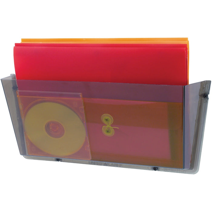 Deflecto Unbreakable Plastic Wall Pockets - 1 Compartment(s) - 6.5" (165.10 mm) Height x 17.5" (444.50 mm) Width x 3" (76.20 mm) Depth - Unbreakable - Smoke - Plastic - 1 Each