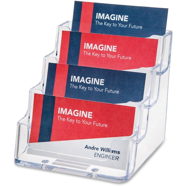 Deflecto Business Card Holder - 3.75" (95.25 mm) Height x 3.94" (100.01 mm) Width x 3.50" (88.90 mm) Depth - Acrylic - Clear - 1 Each