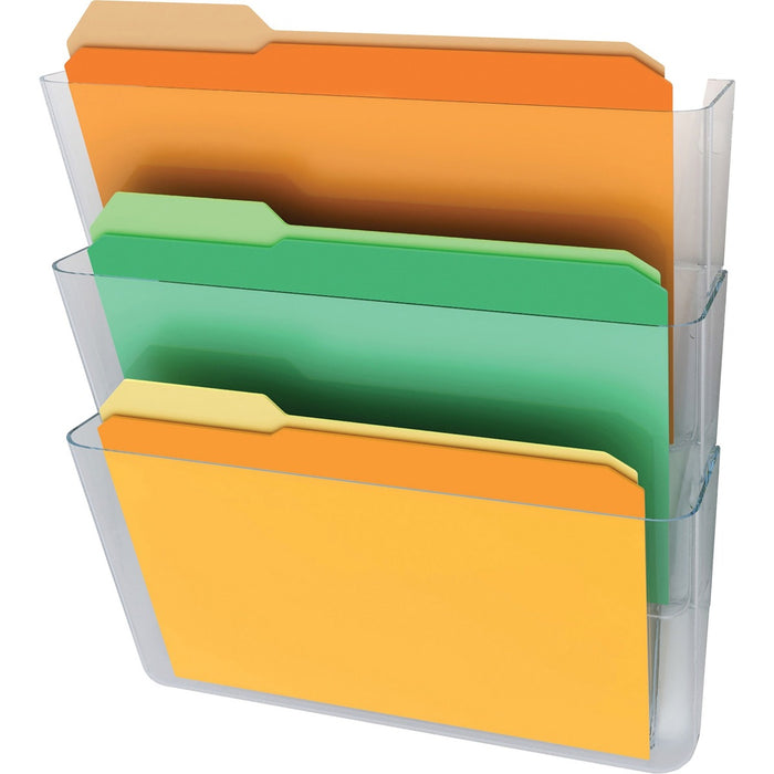 Deflecto Stackable DocuPocket for Partition Walls - 3 Pocket(s) - 3 Compartment(s) - 7" (177.80 mm) Height x 13" (330.20 mm) Width x 4" (101.60 mm) Depth - Stackable - Clear - 3 / Set