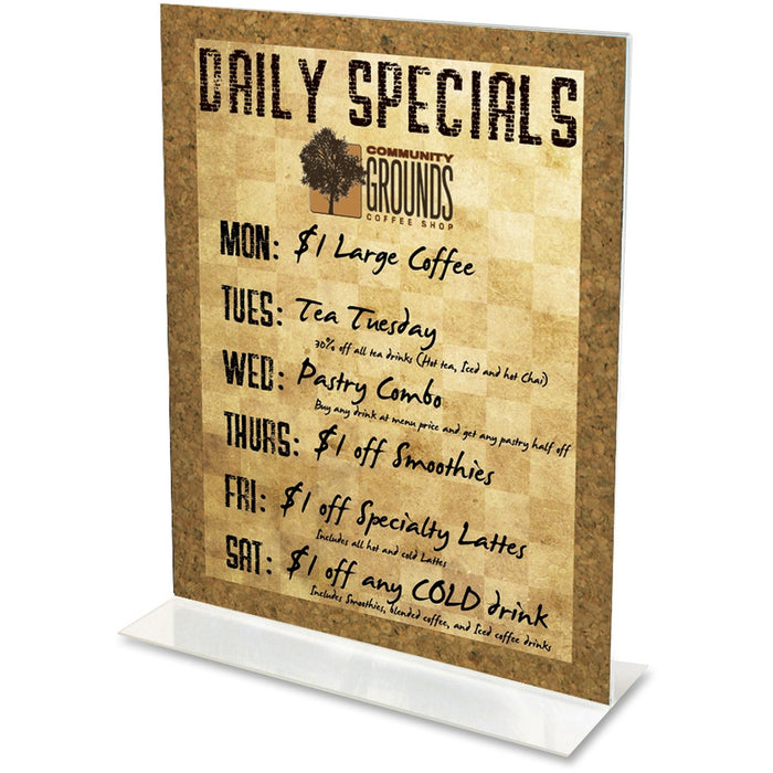 Deflecto Classic Image Double-Sided Sign Holder - 5" (127 mm) Width x 7" (177.80 mm) Height - Rectangular Shape - Self-standing, Bottom Loading - Indoor, Outdoor - Plastic - Clear - 1 Each