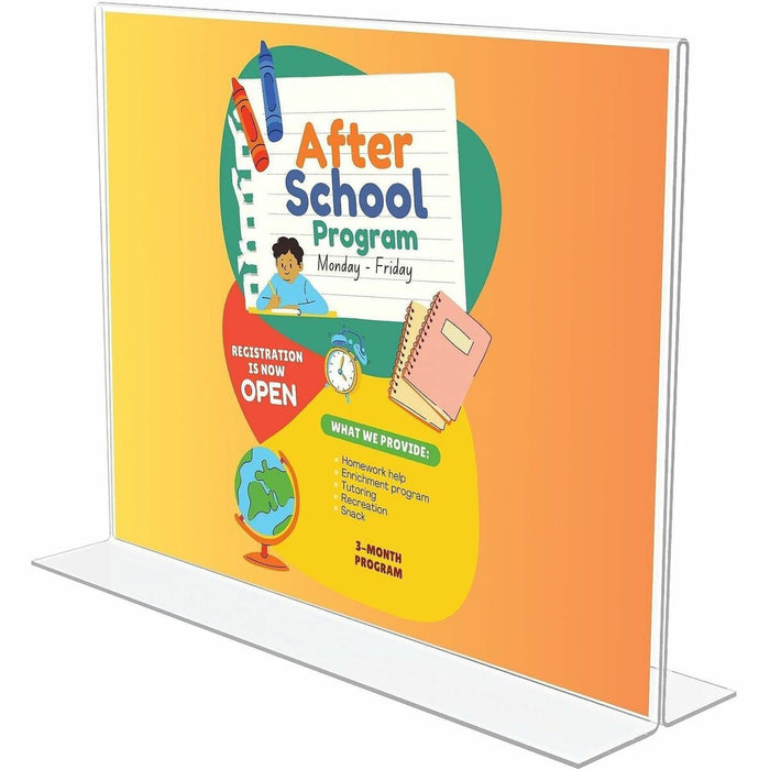 Deflecto Classic Image Double-Sided Sign Holder - 11" (279.40 mm) Width x 8.50" (215.90 mm) Height - Rectangular Shape - Self-standing, Bottom Loading - Indoor, Outdoor - Plastic - Clear, Clear - 1 Each
