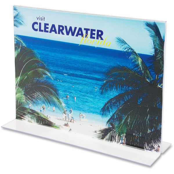 Deflecto Classic Image Double-Sided Sign Holder - 1 Each - 11" (279.40 mm) Width x 8.50" (215.90 mm) Height - Rectangular Shape - Self-standing, Bottom Loading - Indoor, Outdoor - Plastic - Clear