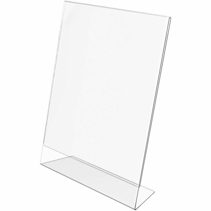 Deflecto Classic Image Slanted Sign Holder - 8.50" (215.90 mm) Width x 11" (279.40 mm) Height x 2.63" (66.80 mm) Depth - Rectangular Shape - Side-loading, Self-standing - Indoor, Outdoor - Plastic - Clear - 1 Each