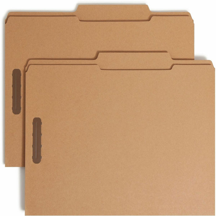 Smead 2/5 Tab Cut Letter Recycled Fastener Folder - 8 1/2" (215.90 mm) x 11" (279.40 mm) - 3/4" (19.05 mm) Expansion - 2 x 2K Fastener - 2" (50.80 mm) for Folder - Top Tab Location - Right of Center Tab Position - 11 pt. (3.87 mm) - 2 Plys - Kraft - Reinf