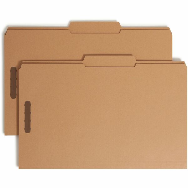 Smead 2/5 Tab Cut Legal Recycled Fastener Folder - 8 1/2" (215.90 mm) x 14" (355.60 mm) - 3/4" (19.05 mm) Expansion - 2 x 2K Fastener - 2" (50.80 mm) for Folder - Top Tab Location - Right of Center Tab Position - 11 pt. (3.87 mm) - 2 Plys - Kraft - Reinfo