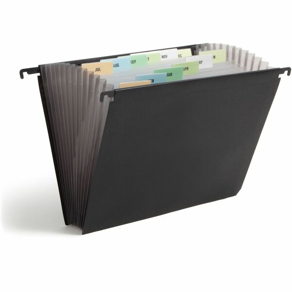 Smead Letter Expanding File - 8 1/2" (215.90 mm) x 11" (279.40 mm) - 7/8" (22.10 mm) Expansion - 13 Pocket(s) - 12 Divider(s) - Polypropylene - Black - 1 Each