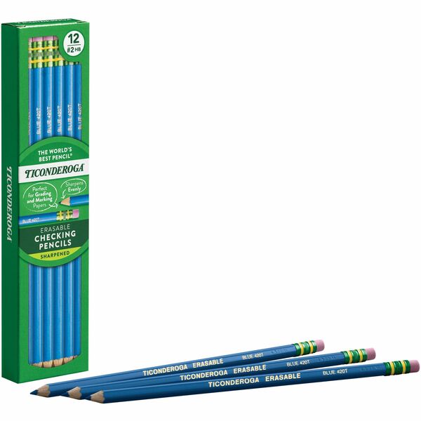 Ticonderoga Pre-Sharpened Erasable Checking Pencils - Blue Lead - HB - 1 Dozen