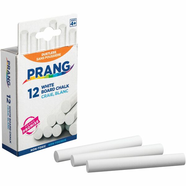 Prang White Chalk Sticks - 3.25" (82.55 mm) Length x 0.40" (10.16 mm) Diameter - White - Non-toxic - 12 / Box