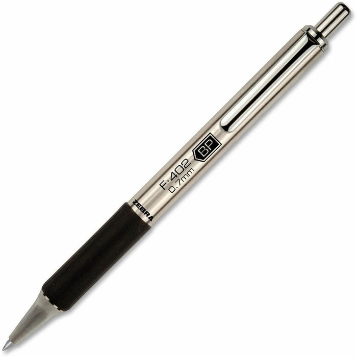 Zebra Pen STEEL 4 Series F-402 Retractable Ballpoint Pen - Refillable - Retractable - Black Ink - Stainless Steel Barrel - 1 Each