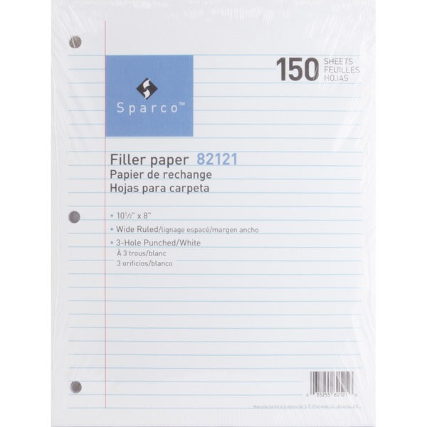 Sparco 3HP Filler Paper - 150 Sheets - Wide Ruled Front Ruling - 16 lb (7257.48 g) Basis Weight - 8" (203.20 mm) x 10 1/2" (266.70 mm) Sheet Size - White Paper - Bleed-free - 150 / Pack