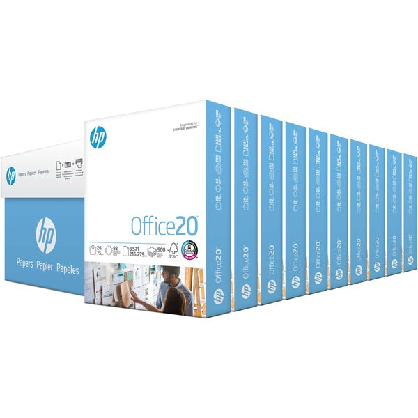 HP Office20 Paper - White - 92 Brightness - Letter - 8 1/2" (215.90 mm) x 11" (279.40 mm) - 20 lb (9071.85 g) Basis Weight - Smear Resistant, Quick Drying, Acid-free - White - 500 Sheets per Ream - 10 / Carton