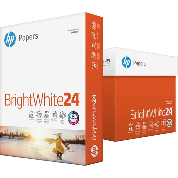 HP Papers BrightWhite24 Office Paper - White - 100 Brightness - Letter - 8 1/2" (215.90 mm) x 11" (279.40 mm) - 24 lb (10886.22 g) Basis Weight - Quick Drying, Smear Resistant - White - 500 / Ream