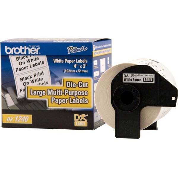 Brother DK1240 Large Multi-purpose Paper Labels - 2" (50.80 mm) Width x 4" (101.60 mm) Length - Direct Thermal - White - Easy Peel - 600 Total Label(s) - 600 / Roll