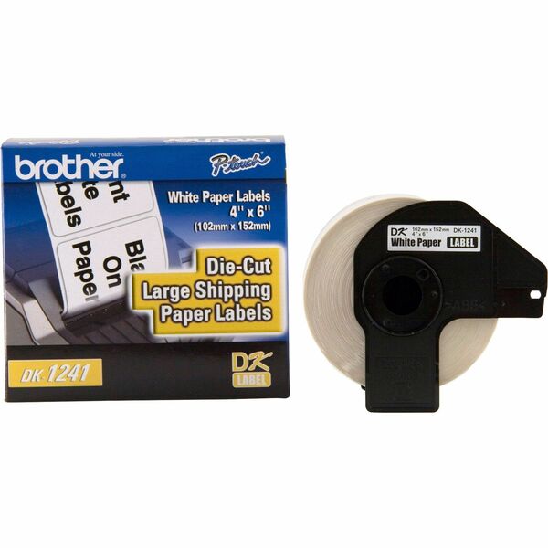 Brother QL Printer DK1241 Large Shipping Labels - 4" (101.60 mm) Width x 6" (152.40 mm) Length - Direct Thermal, Direct Thermal - White - 200 Total Label(s) - 200 / Roll