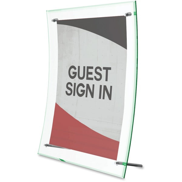 Deflecto Superior Image Curved Edge Sign Holder - 8.50" (215.90 mm) Width x 11" (279.40 mm) Height - Hardware - Indoor - Glass, Metal - Clear, Silver - 1 Each