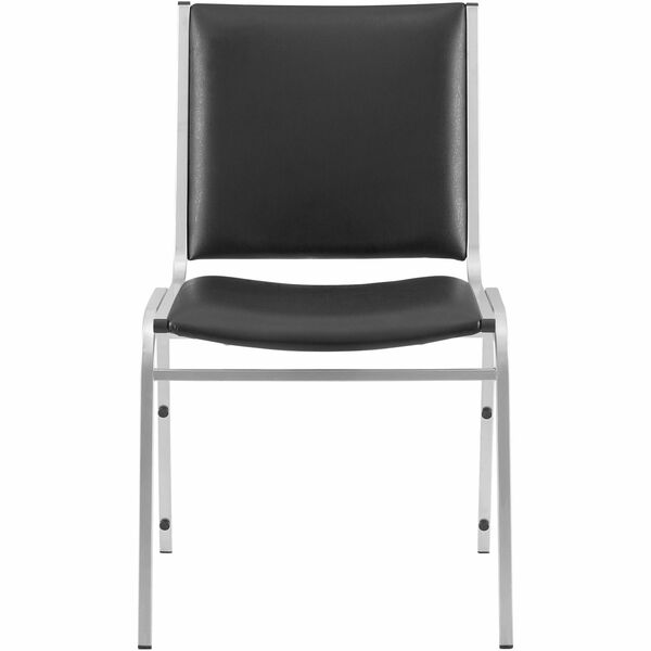 Lorell Padded Stacking Chairs - Black Vinyl Seat - Vinyl Back - Steel Frame - Black - Steel, Vinyl - 4 / Carton