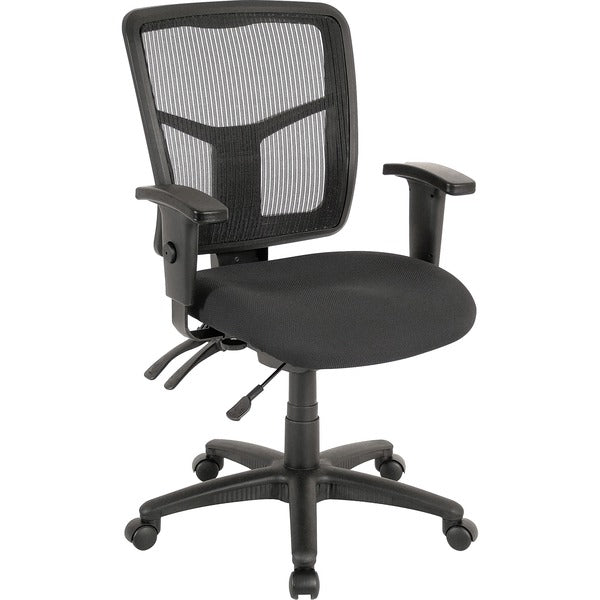 Lorell ErgoMesh Series Managerial Mesh Mid-Back Chair - Black Seat Color - Fabric Seat Material - Black Back Color - Black Frame Color - Mid Back - 5-star Base - 1 Each