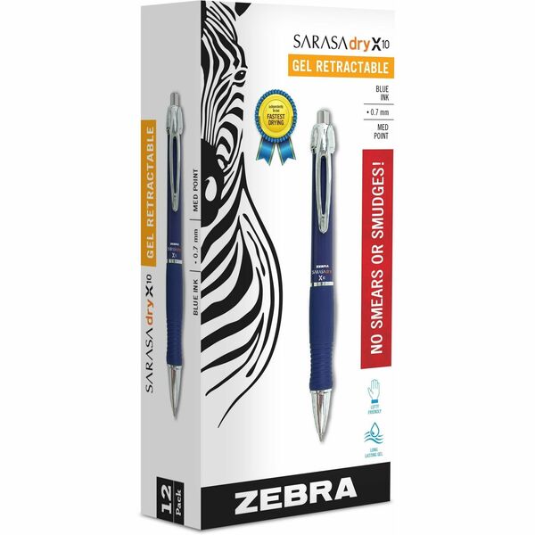 Zebra Pen Sarasa Dry X10 Gel Retractable RDI Pens - Medium Pen Point - 0.7 mm Pen Point Size - Cone Pen Point Style - Retractable - Blue Gel-based Ink - Blue Barrel - 1 Each