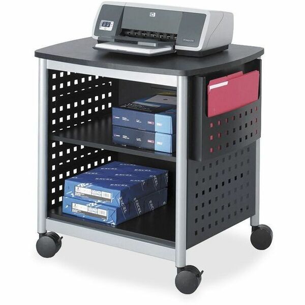 Safco Scoot Desk Side Hole Pattern Printer Stand - 200 lb (90718.47 g) Load Capacity - 3 x Shelf(ves) - 26.50" (673.10 mm) Height x 26.50" (673.10 mm) Width x 20.50" (520.70 mm) Depth - Floor - Laminate, Powder Coated - Steel - Black, Silver