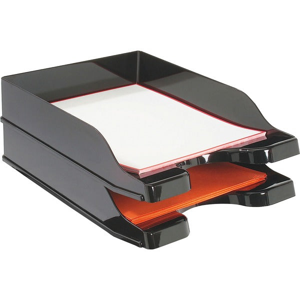 Deflecto DocuTray Multi-Directional Stacking Tray - 2 Tier(s) - 2.5" (63.50 mm) Height x 10" (254 mm) Width x 13.8" (349.25 mm) Depth - Desktop - Black - Polystyrene - 2 / Set