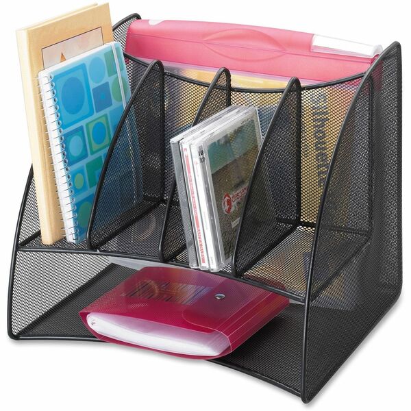 Safco Onyx Mesh Corner Organizer - 13" Height x 15" Width x 11" DepthDesktop - Black - Steel - 1 Each