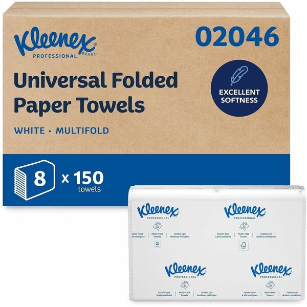 Kleenex&reg; Multi-Fold Towels - 1 Ply - 9.20" (233.68 mm) Width x 9.40" (238.76 mm) Length - White - 150/Pack - 8 / Carton