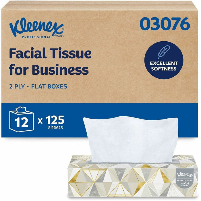 Kleenex Professional Facial Tissue for Business - Flat Box - 2 Ply - 8.30" (210.82 mm) Width x 7.80" (198.12 mm) Length - White - 125/Box - 12 / Carton