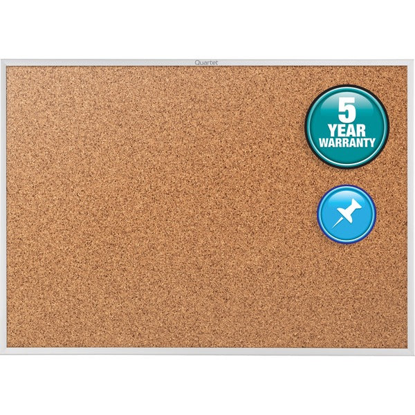 Quartet Classic Series Bulletin Board - 36" (914.40 mm) Height x 60" (1524 mm) Width - Brown Natural Cork Surface - Heavy-gauge, Self-healing, Heavy Duty - Silver Aluminum Frame - 1 Each