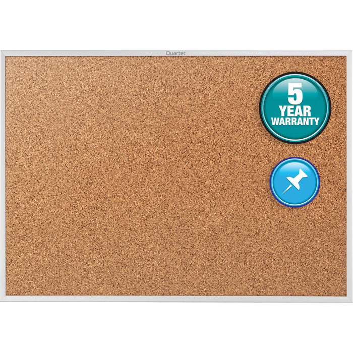 Quartet Classic Series Bulletin Board - 48" (1219.20 mm) Board Height x 72" (1828.80 mm) Board Width - Brown Natural Cork Surface - Heavy-gauge, Self-healing, Heavy Duty - Silver Aluminum Frame - 1 Each