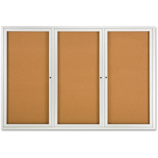 Quartet Enclosed Bulletin Board for Indoor Use - 48" (1219.20 mm) Height x 72" (1828.80 mm) Width - Brown Natural Cork Surface - Hinged, Self-healing, Shatter Proof, Rounded Corner, Durable - Silver Aluminum Frame - 1 Each