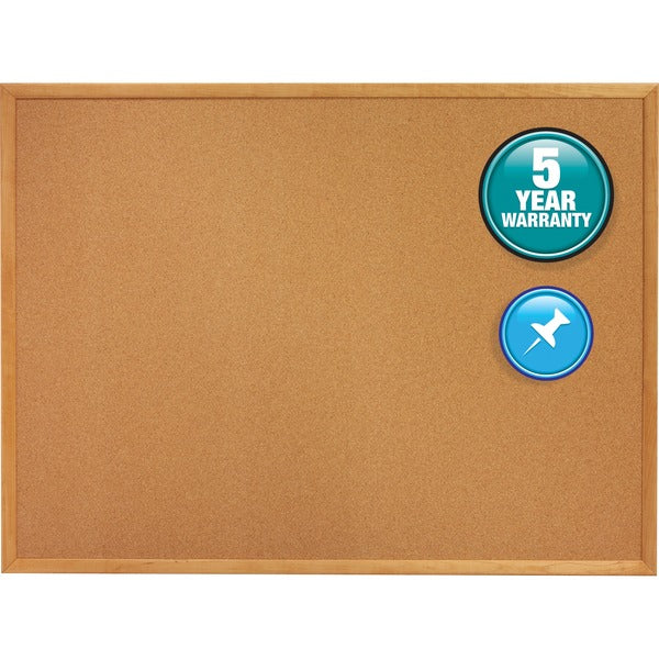 Quartet Classic Series Cork Bulletin Board - 24" (609.60 mm) Height x 36" (914.40 mm) Width - Brown Natural Cork Surface - Self-healing, Flexible, Durable - Oak Frame - 1 Each