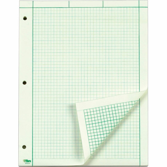 TOPS Engineering Computation Pad - 100 Sheets - Stapled/Glued - Back Ruling Surface - Ruled Margin - 15 lb (6803.89 g) Basis Weight - Letter - 8 1/2" (21.59 cm) x 11" (27.94 cm) Sheet Size - Green Paper - Punched - No - 1 Pad