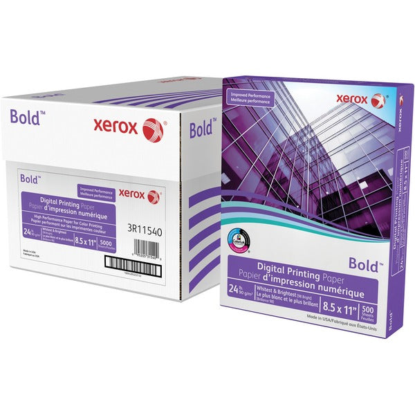 Xerox Bold Digital Printing Paper, FSC Certified, 24 lb., 8 1/2" x 11" , Ream - 98 Brightness - 92% Opacity - Letter - 8 1/2" (215.90 mm) x 11" (279.40 mm) - 24 lb (10886.22 g) Basis Weight - 90 g/m² Grammage - Smooth - Sustainable Forestry Initiativ