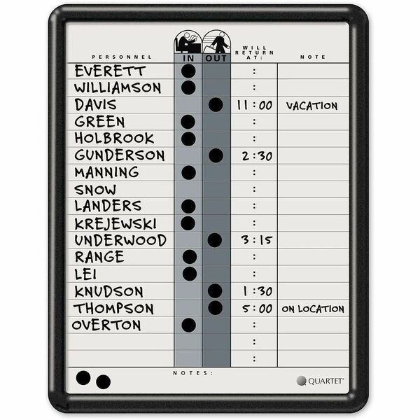 Quartet Classic In/Out Board - 14" (355.60 mm) Board Height x 11" (279.40 mm) Board Width - Gray Porcelain Surface - Magnetic, Durable, Stain Resistant, Dent Resistant, Ghost Resistant, Scratch Resistant - Black Frame - 1 Each
