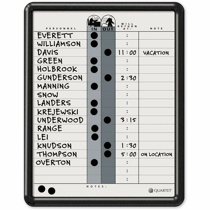 Quartet Classic In/Out Board - 14" (355.60 mm) Board Height x 11" (279.40 mm) Board Width - Gray Porcelain Surface - Magnetic, Durable, Stain Resistant, Dent Resistant, Ghost Resistant, Scratch Resistant - Black Frame - 1 Each