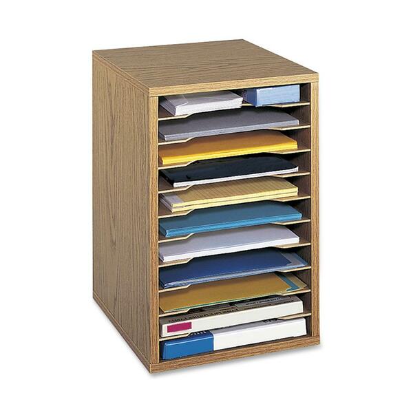 Safco Adjustable Vertical Wood Shelf Organizer - 11 Compartment(s) - Compartment Size : 1.25" (31.75 mm) x 9.50" (241.30 mm) x 11.63" (295.27 mm) - 16" (406.40 mm) Height x 10.6" (269.75 mm) Width x 12" (304.80 mm) Depth - Desktop - Removable, Compact - L