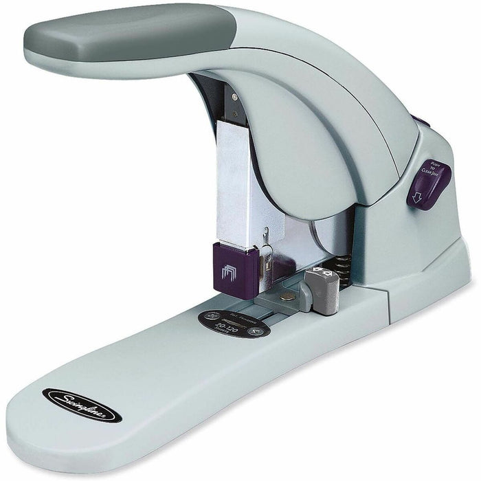 Swingline LightTouch Heavy-Duty Stapler - Staples Upto 120 Sheet of 20lb Paper - Holds Upto 210 Staple - Full Strip - Staple Size: 5/8" (15.88 mm) - 2.75" (69.85 mm) Throat Depth - Front Loading - Gray - Metal - 1 Each