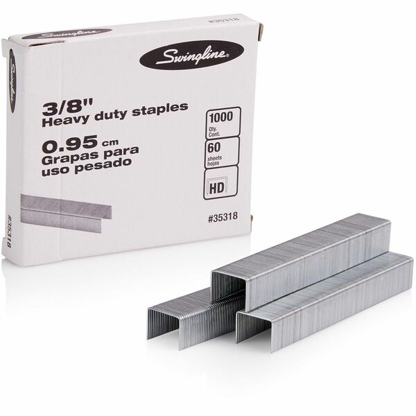 Swingline Premium Heavy-Duty Staples - 100 Per Strip - Heavy Duty - 3/8" Leg - Holds 60 Sheet(s) - for Paper - Chisel Point - Silver1000 / Box