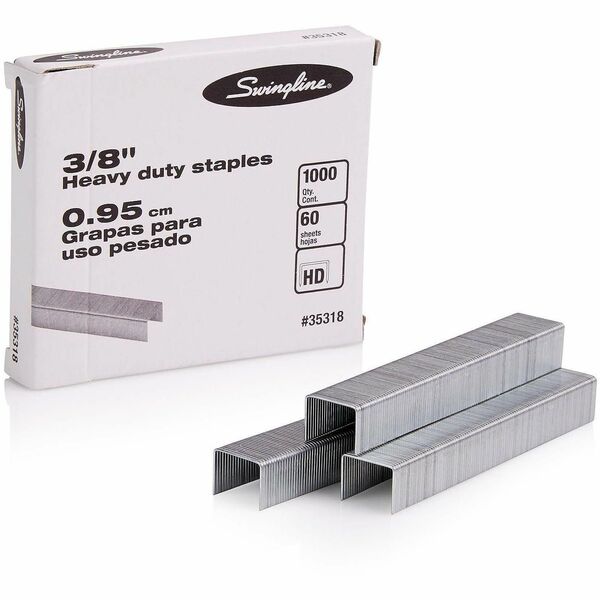 Swingline Premium Heavy-Duty Staples - Heavy Duty - 3/8" (9.52 mm) Leg - Holds 60 Sheet(s) - for Paper - Chisel Point - Silver - 100 Per Strip - 1000 / Box